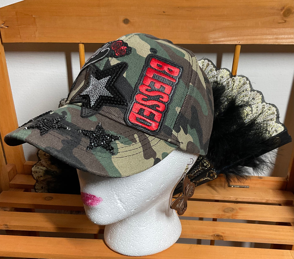 Queen Blessed Camo Sequin Star Cap