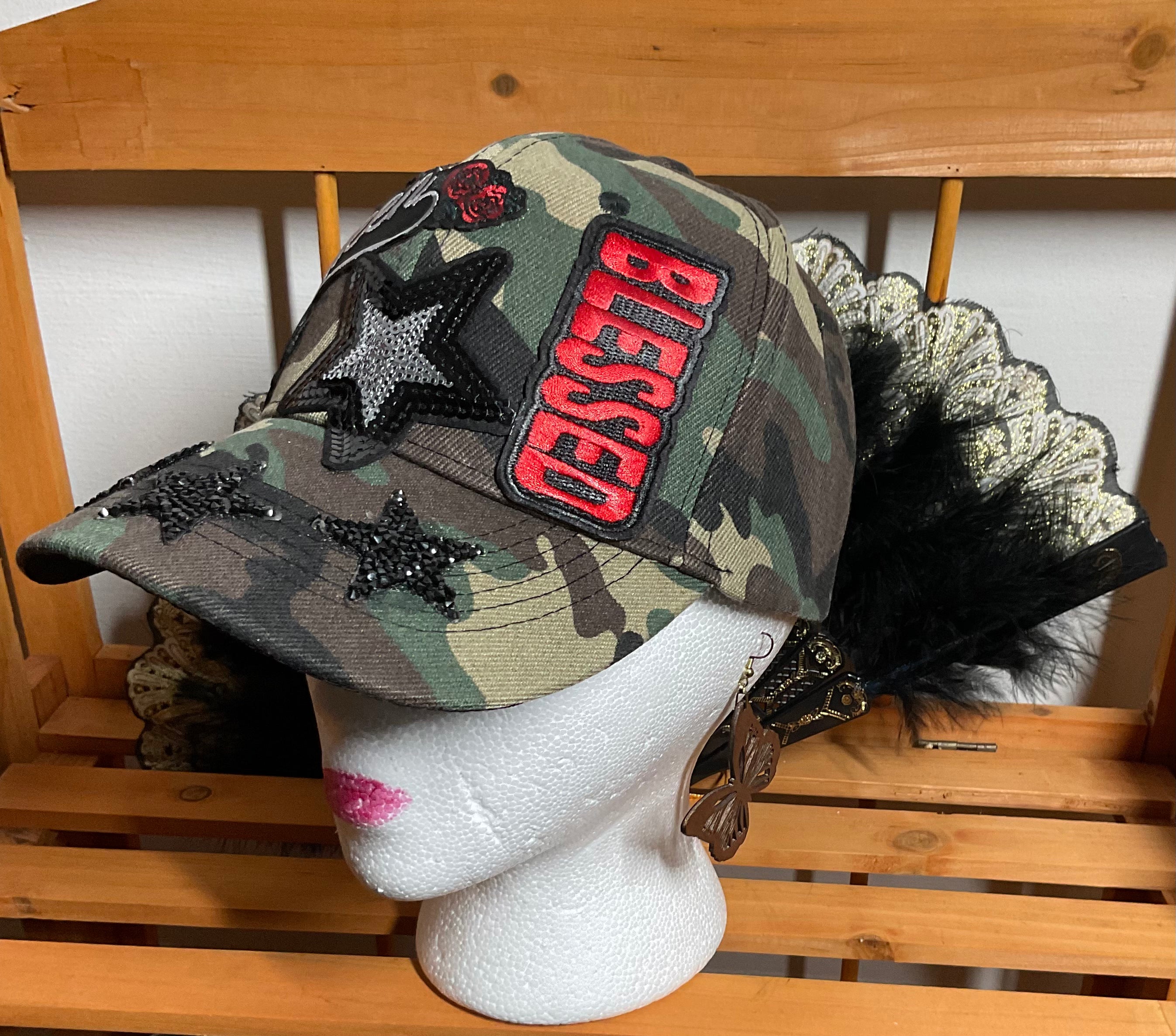 Queen Blessed Camo Sequin Star Cap