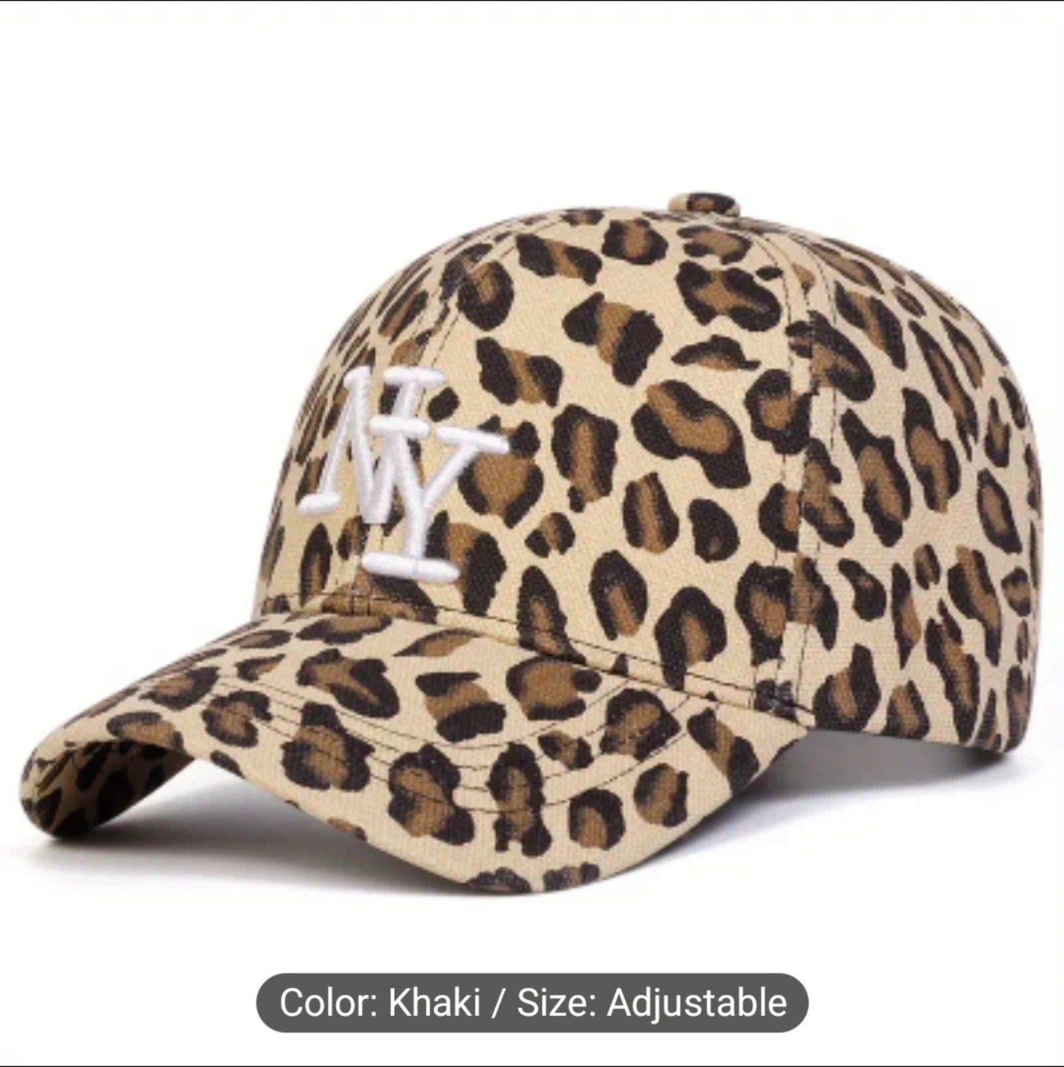 Leopard Print NY Adjustable Baseball Cap – Khaki