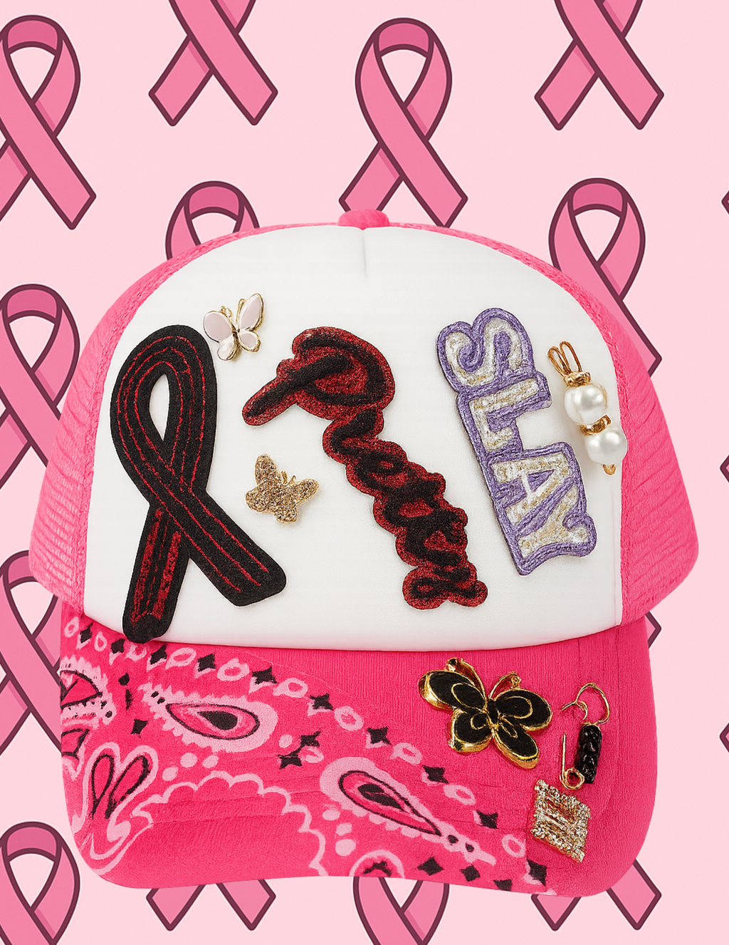 Pretty & Slay Pink Cancer Awareness Trucker Hat. *Buy cap and get shirt 50% off*
