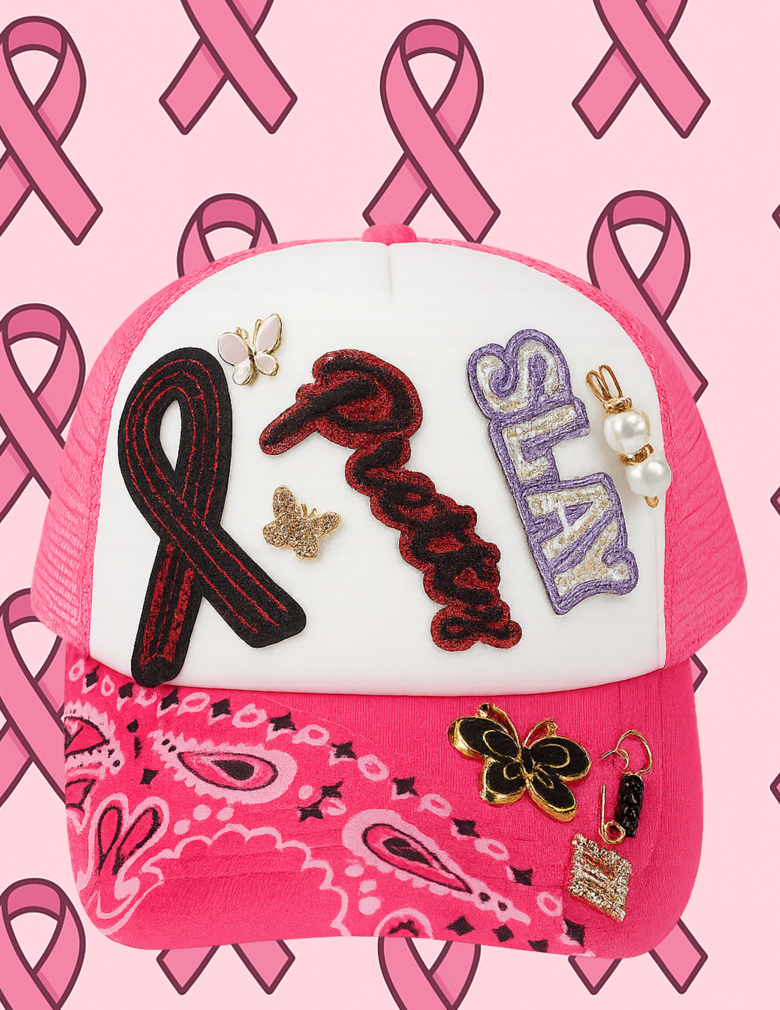 Pretty & Slay Pink Cancer Awareness Trucker Hat. *Buy cap and get shirt 50% off*